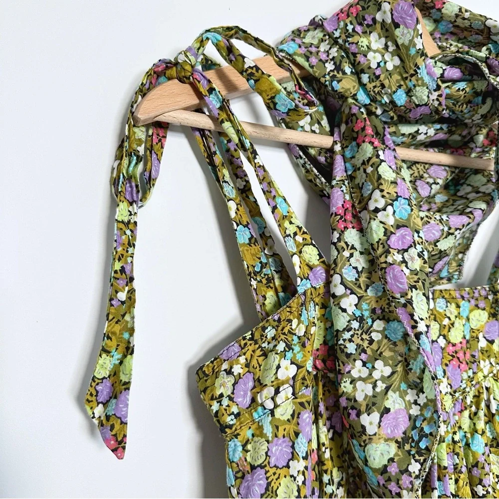 Vintage Handmade Midi Dress Size UK 6 XS Green Floral Trapeze Sleeveless - Picture 2 of 13